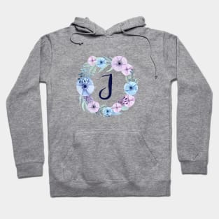 Floral Monogram J Icy Winter Blossoms Hoodie